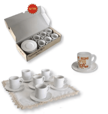 סט 6 כוסות אספרסו כולל צלוחיות להגשה